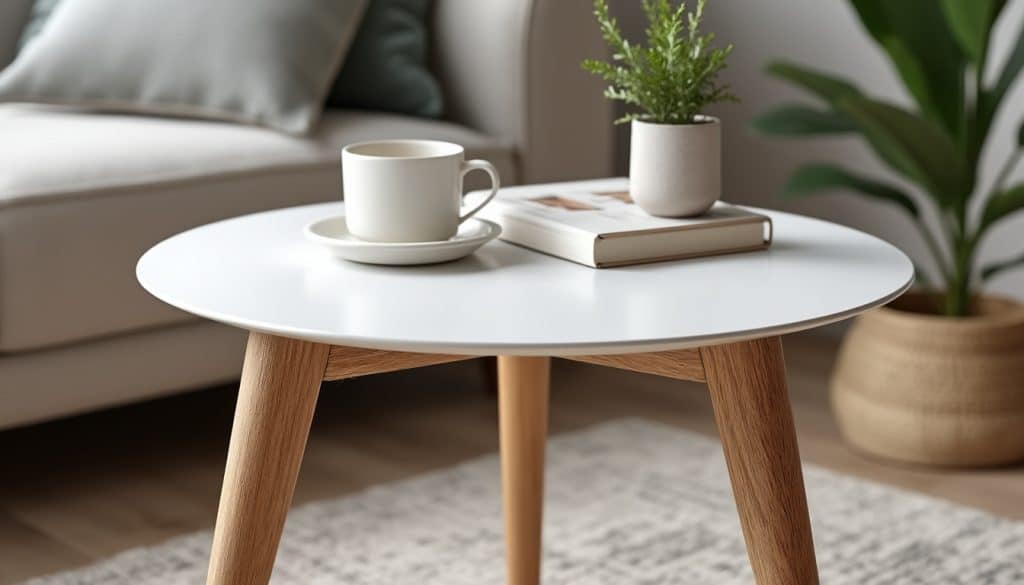 Table basse ronde blanche et bois : ce que change la matière à l&rsquo;usage